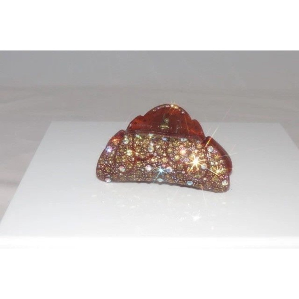 Sparkling Rhinestone Claw Clip Brown Tortoise Shell Hair Accessory Women